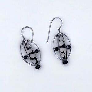 Vintage Sterling Silver Oval Earrings w/ Onyx and Stone Detail